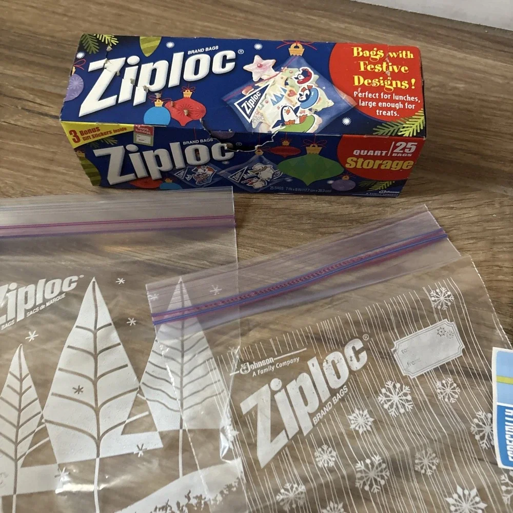 Vintage Ziploc Brand Bags For The Holiday 11 Count Quart Size Christmas  Designs